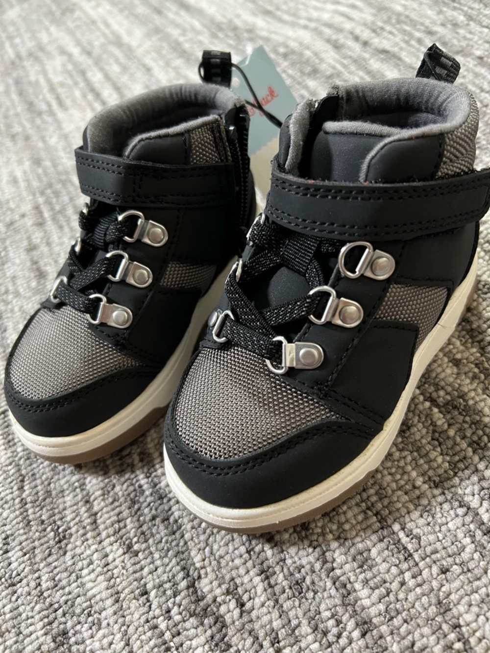 Cat & Jack Black and Gray Kids' High-Top Boots Size 6